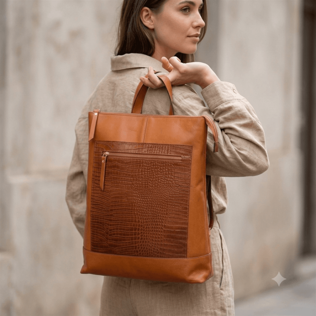 Mochila de Cuero Tote Laptop – Ámbar